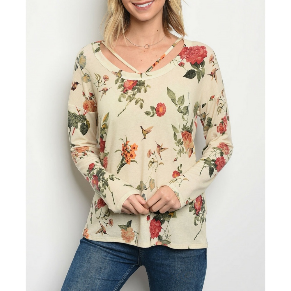 Cream Floral Top {Sweet Claire} - Picture 2 of 3
